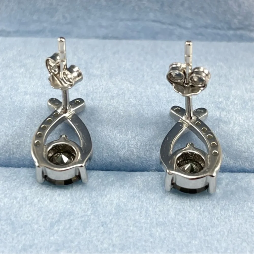 Beautiful Blue Green 1CTTW Moissanite Solid Silver‎ Stud Earrings